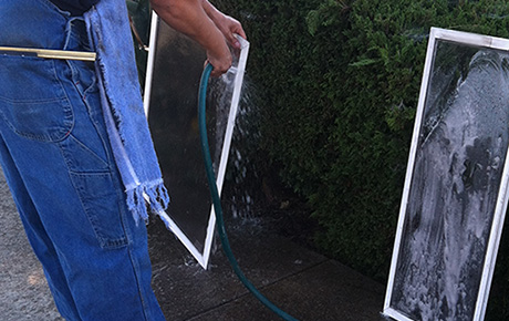 Our residential window cleaning service includes FREE cleaning of <u>window</u> screens. <br/>(Screen Doors cost an additional $5 each)